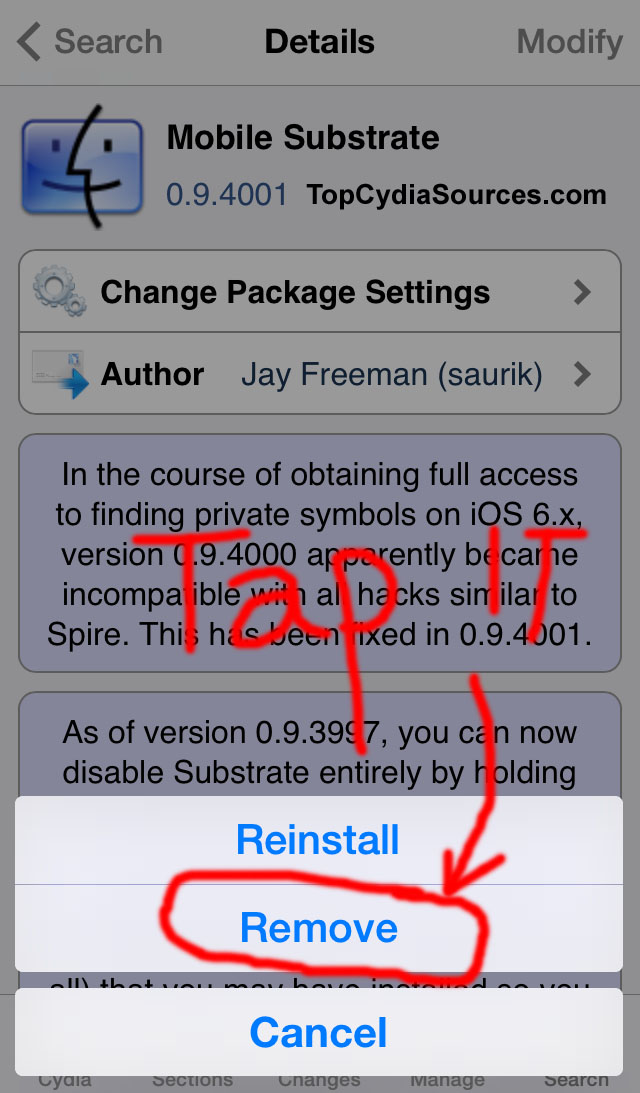 How to uninstall Cydia apps